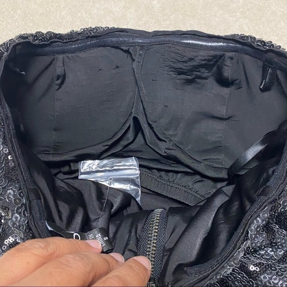 Bebe Dress Women’s Small Black Wonderland Strapless Peplum Sequin Cocktail Dress - Picture 7 of 14